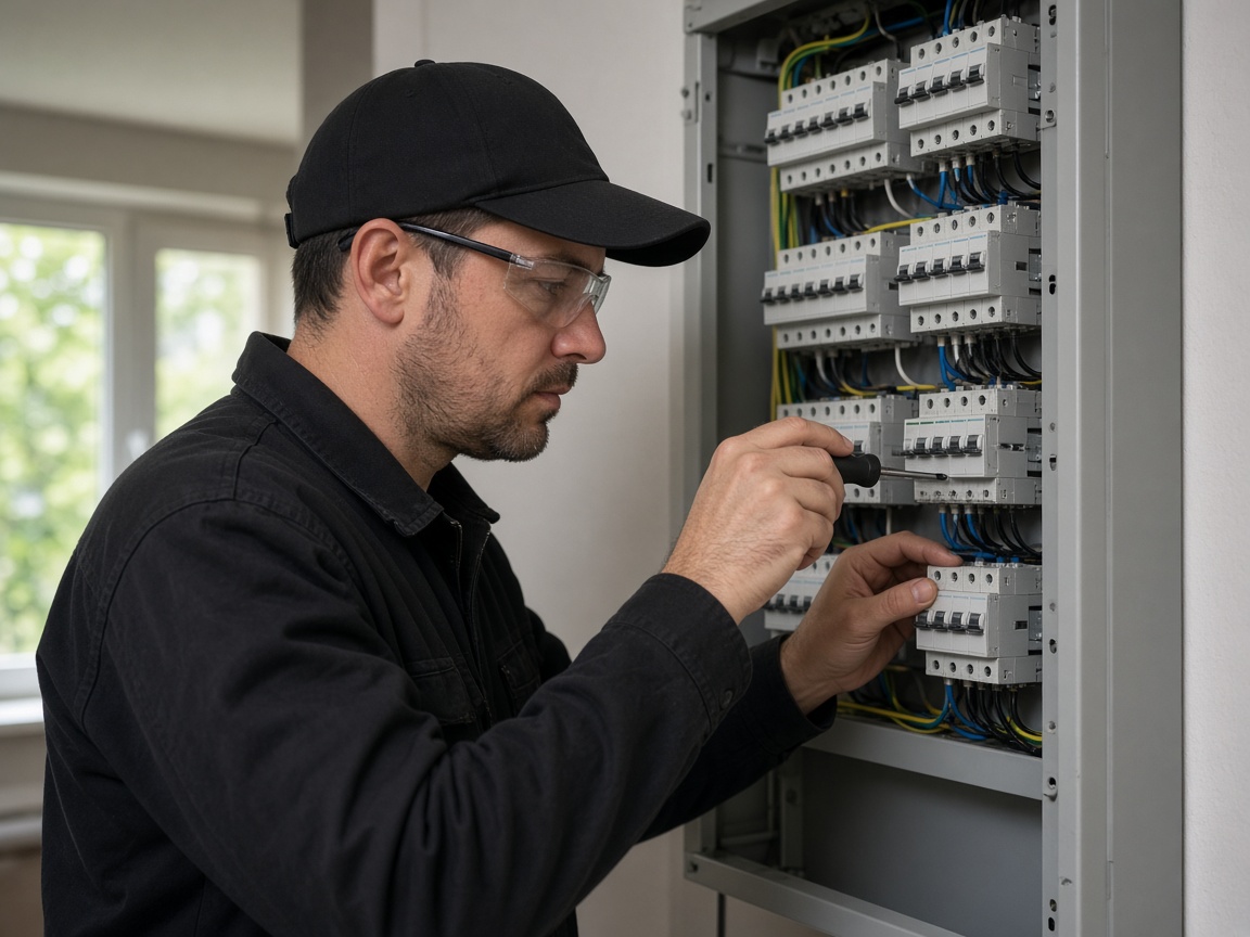 Electrician working on an electrical panel